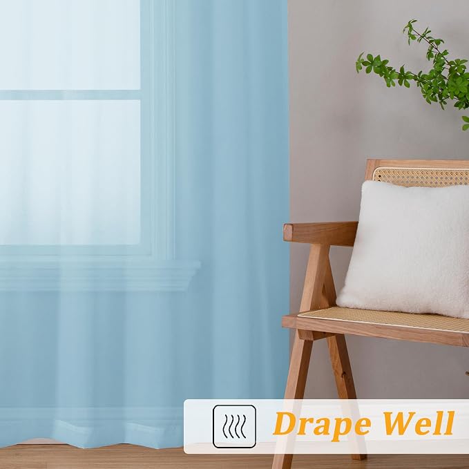 Gwine Sky Blue Sheer Curtains 72 Inches Long 2 Panels Set - Image 6