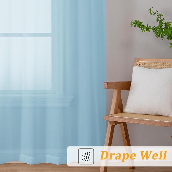 Gwine Sky Blue Sheer Curtains for Living Room 45 inches Long, Short Voile Light - Image 6