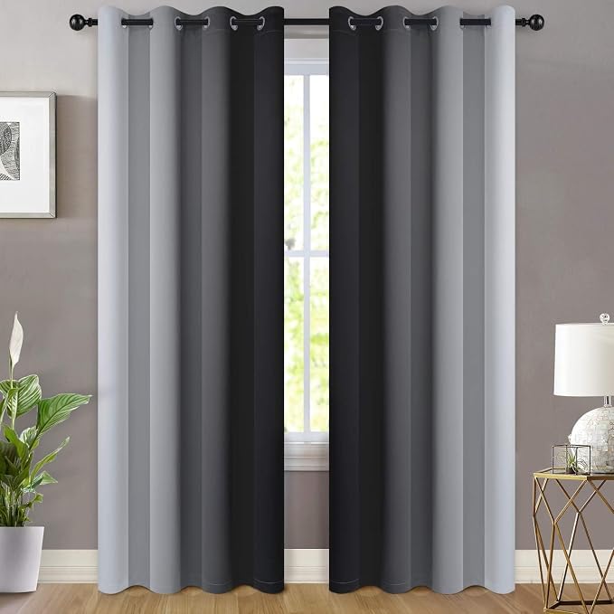 Yakamok Light Blocking Ombre Curtains, Room Darkening Grommet Window Drapes - Image 2