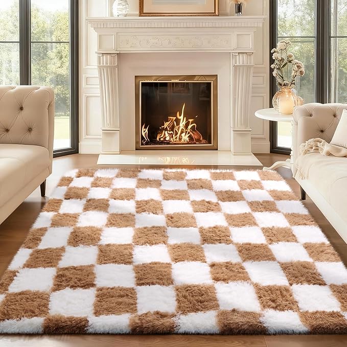 Ophanie Checkered Beige & White Rug by Ophanie