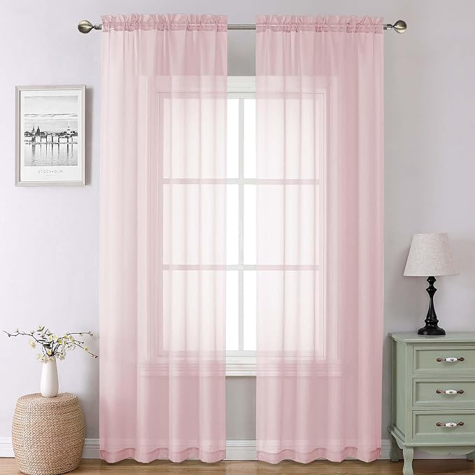 Lecloud Blush Pink Sheer Curtains 90 Inches Long 2 Panels, Modern Airy Voile by Lecloud