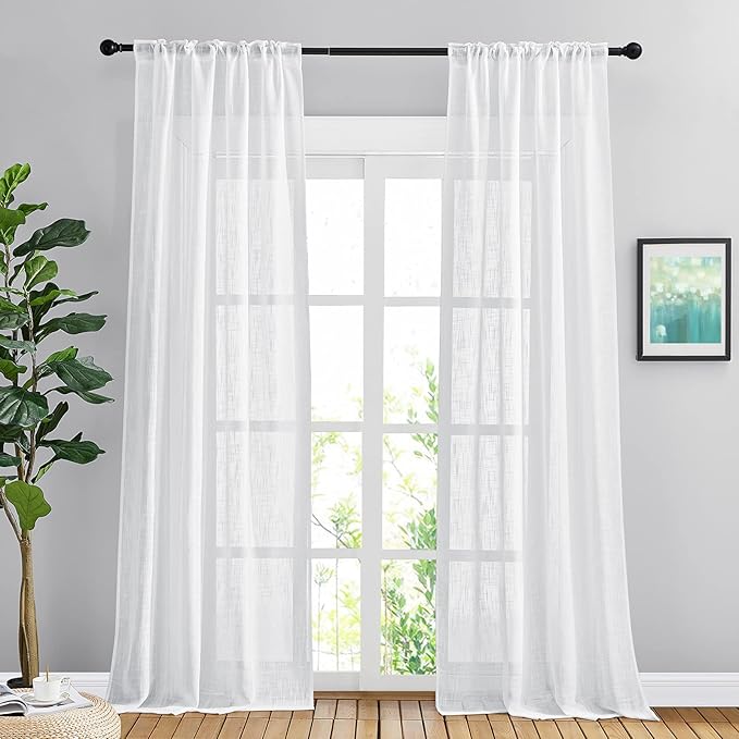 NICETOWN White Semi Sheer Curtains 102 inches Long - Image 2