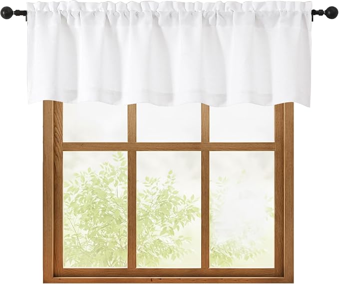 OWENIE White Valances for Windows 1 Pcs, Light Filtering Textured Farmhouse by OWENIE