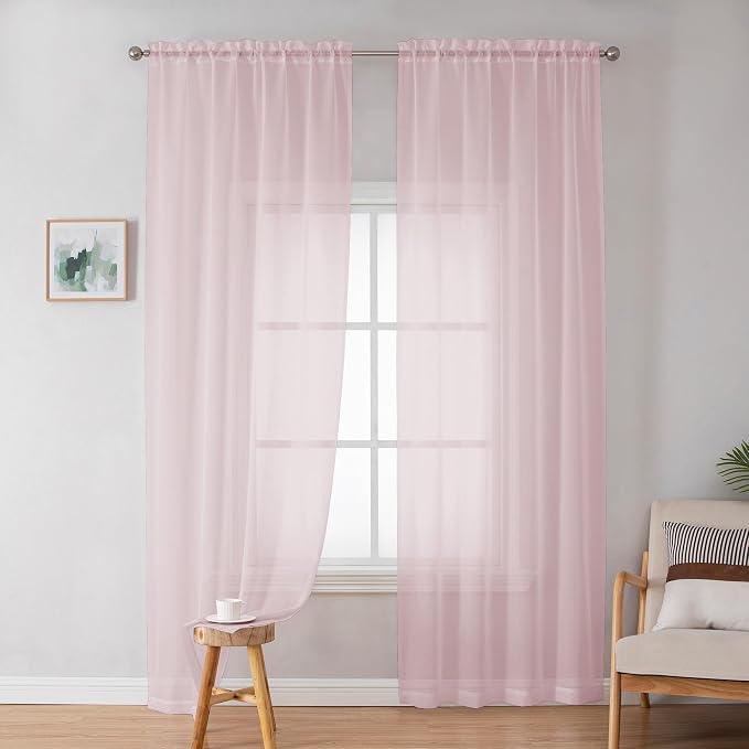 OWEINE Sheer Curtains 84 Inches Long 2 Panels Set, Rod Pocket Fimly Voile Solid - Image 2