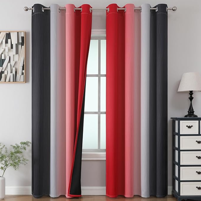 Black and Red 100% Blackout Curtains 84 Inches Long, Ombre Blackout Drapes by ESTELARTEXTILER