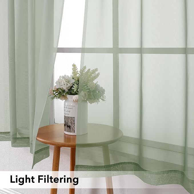 Simplebrand Sage Sheer Curtains 63 Inch Length 2 Panels, Rod Pocket Solid Color - Image 3
