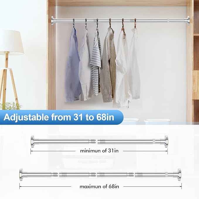 CorkLatta Chrome Shower Curtain Rod 31 to 68 Inch, 1 Inch Diameter Adjustable - Image 4