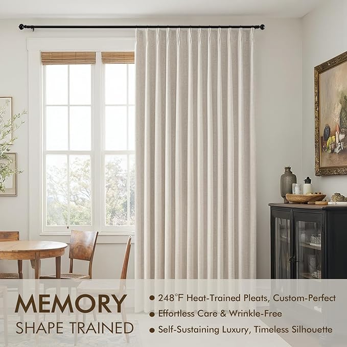 MIULEE Beige Pinch Pleated 100% Blackout Linen Curtains 40x102 Inches | Room - Image 3