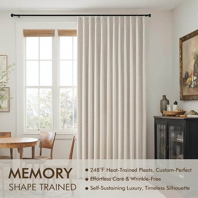 MIULEE Beige Pinch Pleated 100% Blackout Linen Curtains 40x96 Inches | Room - Image 3