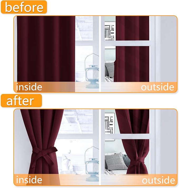 Blackout Curtains for Bedroom 52 x 54 Inches Long Burgundy 2 Panels | Thermal - Image 4