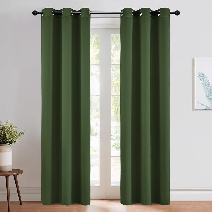 NICETOWN Dark Green Blackout Cafe Satin Curtains by NICETOWN