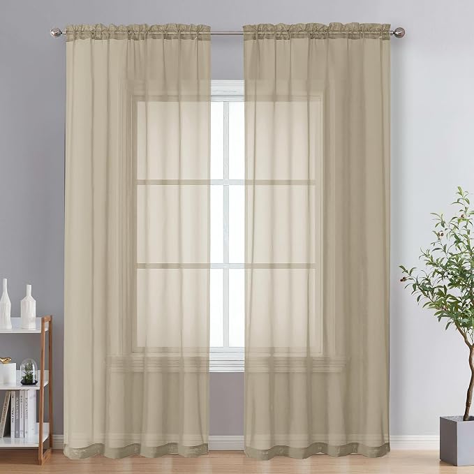 OVZME Taupe Sheer Curtains 84 Inches Long 2 Panels by OVZME