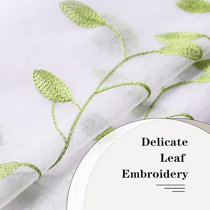 MRTREES Sheer Curtain Valance Rod Pocket, 2 Panels Leaves Embroidered Christmas - Image 3