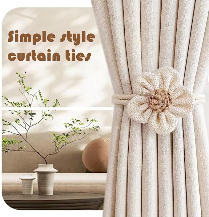 SRG 4pcs Handmade Pearl Curtain Tiebacks Boho Flower Curtain Holdbacks - Image 6