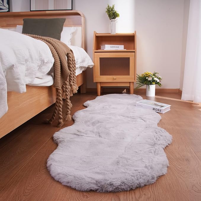 Ghouse Soft Faux Sheepskin Fur Rug Runner Rug 2x6 Grey Fluffy Bedside Plush by Ghouse