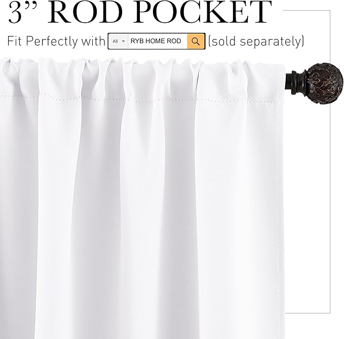 RYB HOME Short Curtains for Small Window, Sunmmer Heat Light Blocking Privacy - Image 2