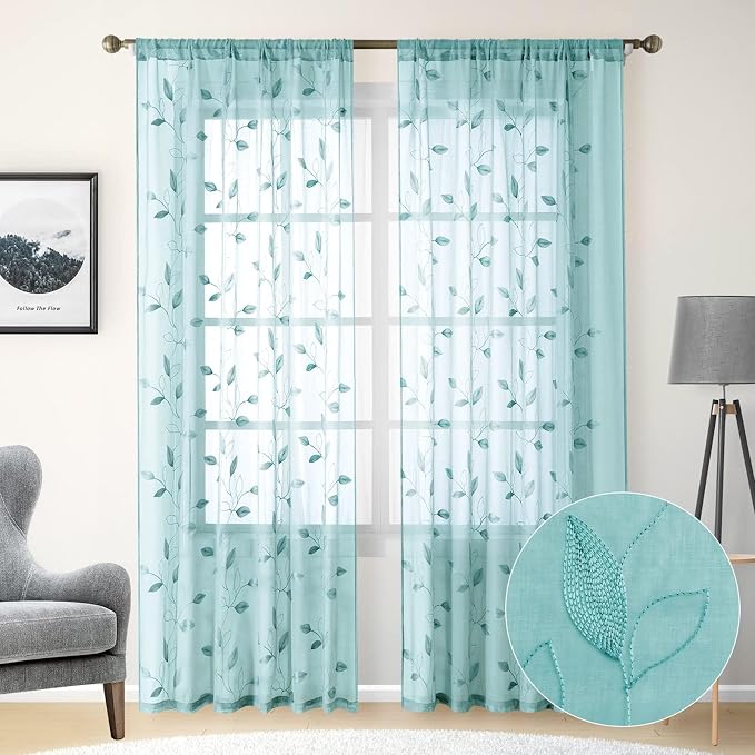 HOMEIDEAS Turquoise Aqua Sheer Curtains 52 X 96 Inches Length 2 Panels by HOMEIDEAS