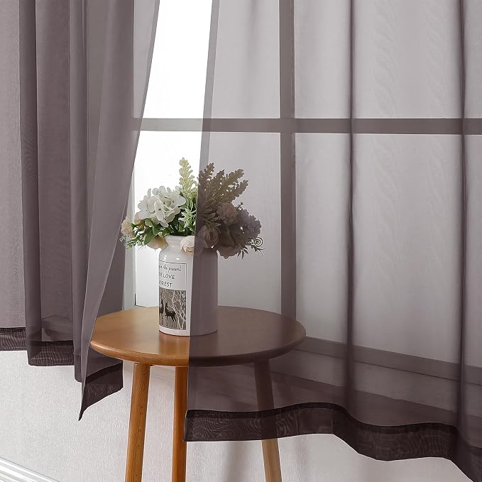 Lecloud Chocolate Sheer Curtains 54 Inch Length 2 Panels, Voile Curtains - Image 7