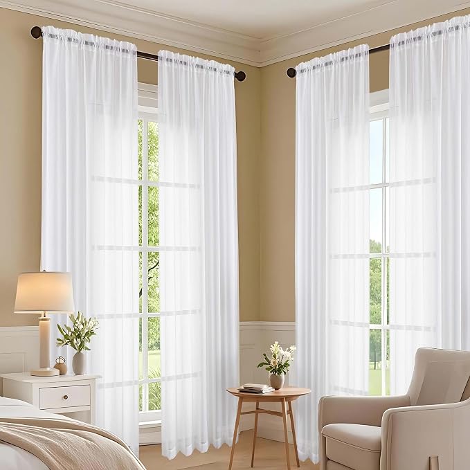 OVZME White Sheer Curtains 84 Inches Long 2 Panels Set, 59 Inch Extra Wide - Image 7