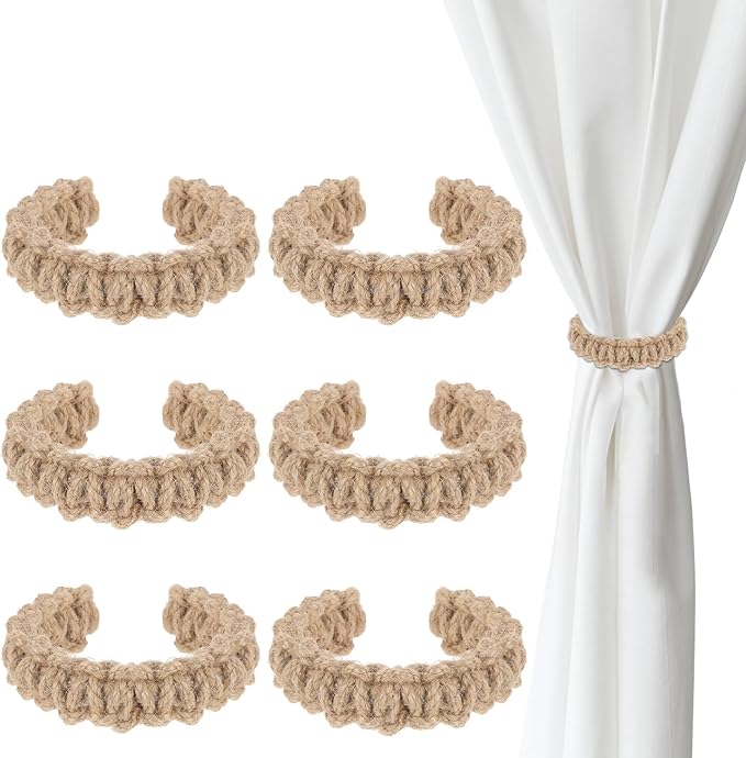 Ptwola 6 Pack Braided Curtain Tiebacks Boho Elegant Rustic Curtain Holdbacks by Unknown