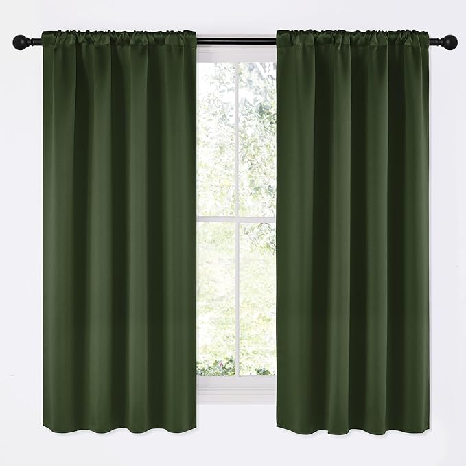 NICETOWN Dark Green Blackout Cafe Satin Curtains by NICETOWN
