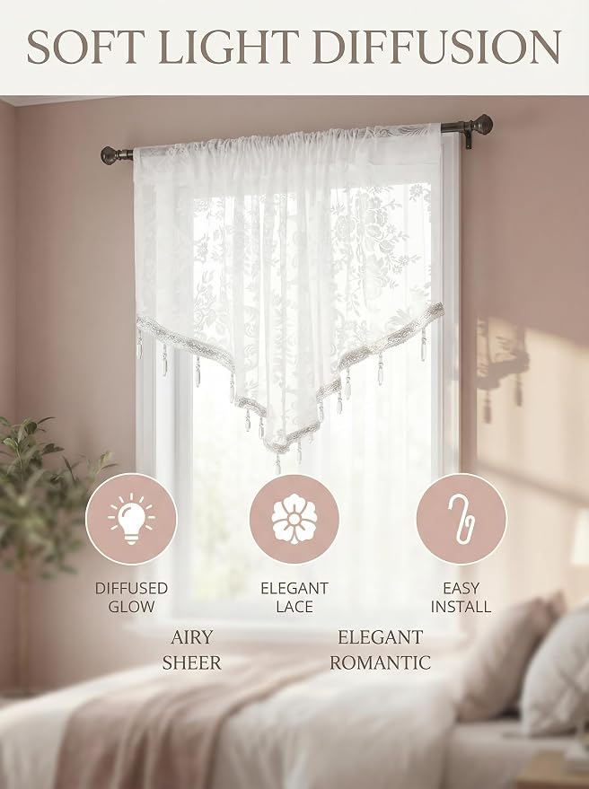 Molaxhome Swag Curtain 51 inch Length Rod Pocket Scalloped Curtain Valance - Image 7