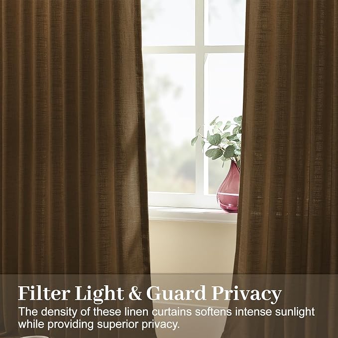 Pinch Pleated Linen Curtains 84 Inch Length 2 Panels Set, Light Filtering Linen - Image 2