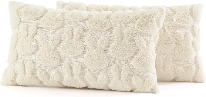 decorUhome Easter Bunny Pillow Covers 12x20 Inch Set of 2, Soft Plush Faux Wool - Image 8