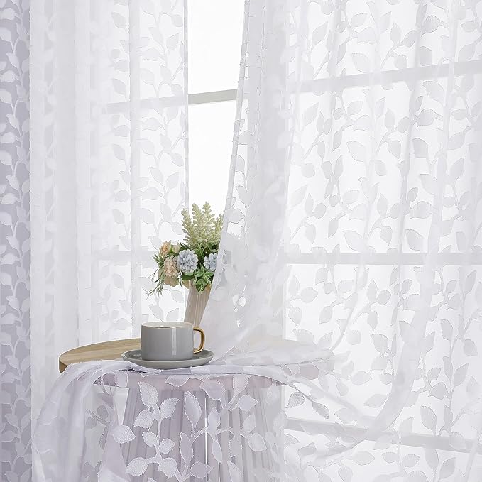 Chyhomenyc White Sheer Curtains 72 Inches Long 2 Panels Set, Light Filtering by Chyhomenyc