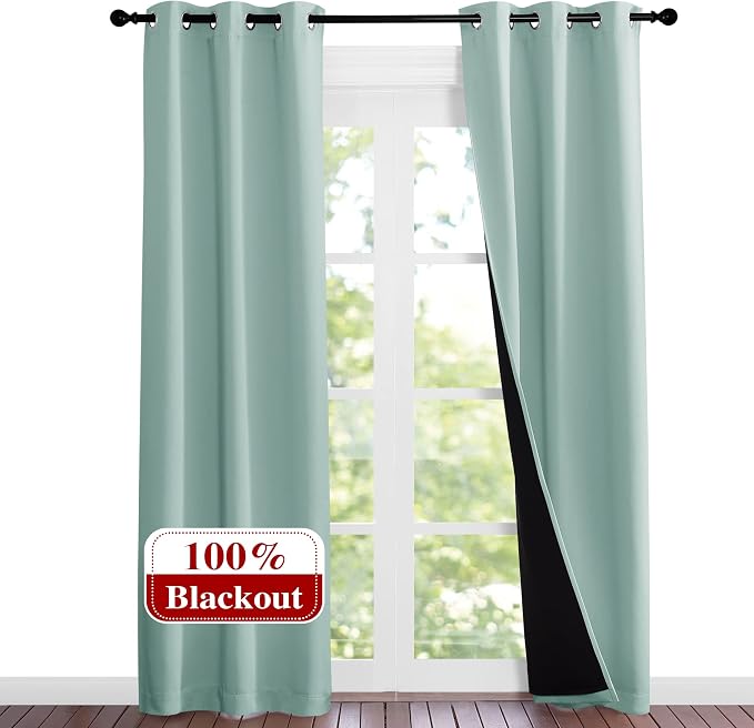 NICETOWN Aqua Blue Blackout Curtains 84 inches Long, Full Light Blocking Drapes - Image 2