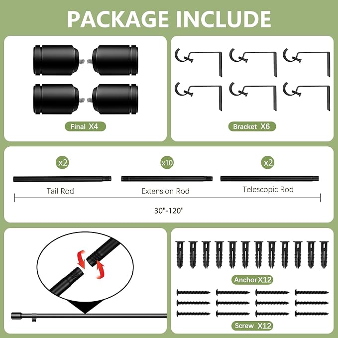 5/8” Diameter Curtain Rods 30-120 Inch, - Image 3