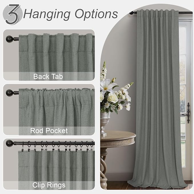 Gray Blackout Curtains 96 Inches Long 2 Panel Burg Linen Textured Charcoal Dark - Image 6