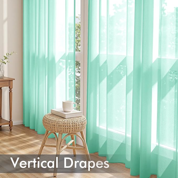 MIULEE Aqua Sheer Curtains 63 Inches Long, 4 Panels Set, Light Filtering Rod - Image 5