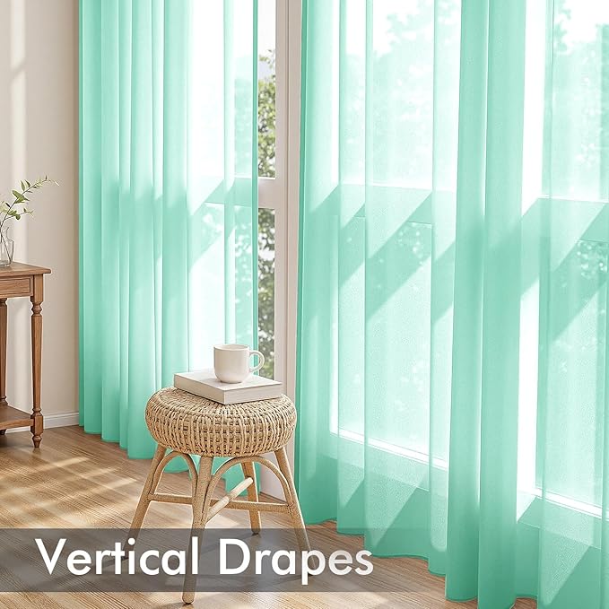 MIULEE Aqua Sheer Curtains 72 Inches Long, 4 Panels Set, Light Filtering Rod - Image 5