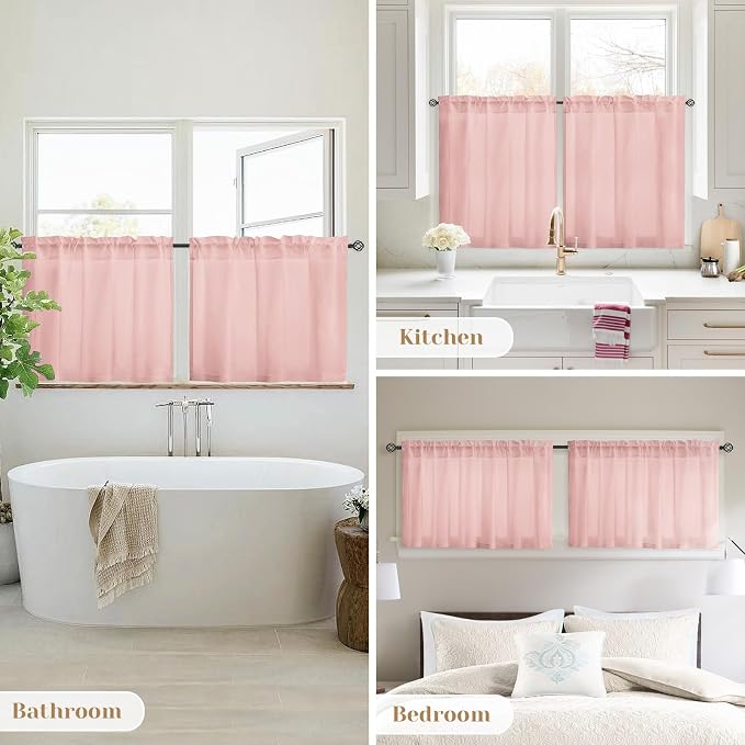 HOMEIDEAS Non-See-Through Blush Pink Privacy Sheer Kitchen Curtains, 30 X 36 - Image 8