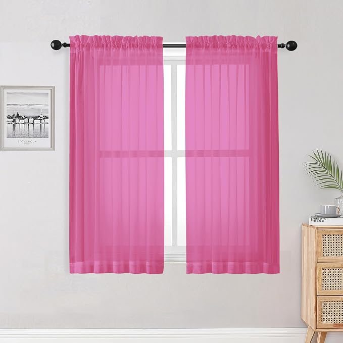 OWENIE Hot Pink Sheer Curtains for Bedroom Living Room 54 Inch Length 2 Panels by OWENIE