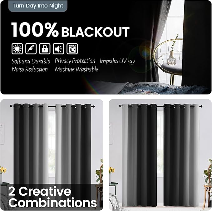 SimpleHome Ombre 100% Blackout Curtains - Image 2