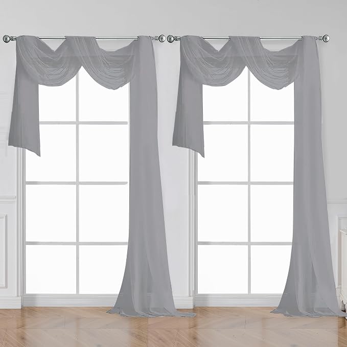 OWENIE Grey Sheer Curtains 144 inch Extra Long, Elegant and Airy Drapes by OWENIE