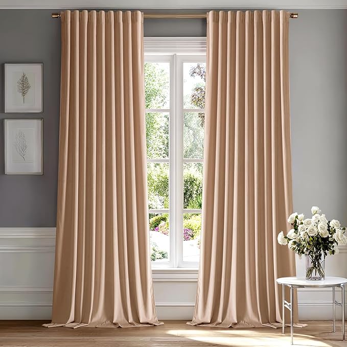 MIULEE Blush Beige Velvet Curtains 84 inches by MIULEE