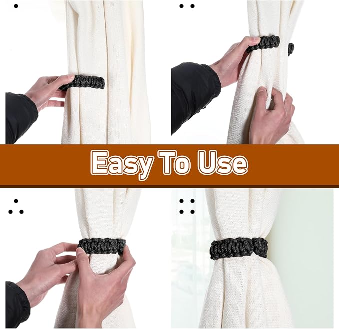 Ptwola 4 Pack Braided Curtain Tiebacks Boho Elegant Rustic Curtain Holdbacks - Image 4