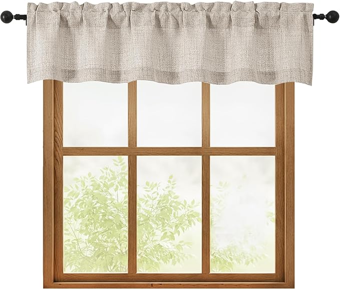 OWENIE Linen Valances for Windows 1 Pcs, Light Filtering Textured Farmhouse by OWENIE