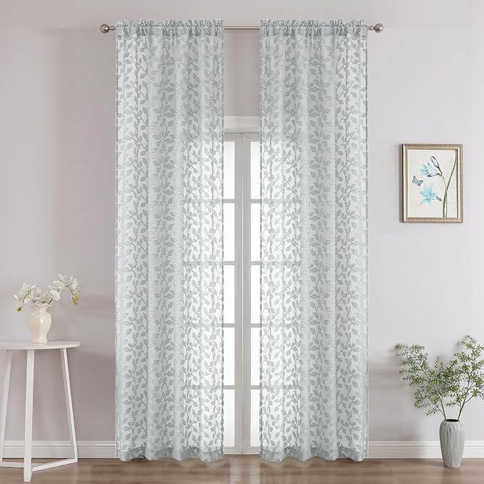 Chyhomenyc Light Grey Sheer Curtains 96 Inch Length 2 Panels Set, Light by Chyhomenyc