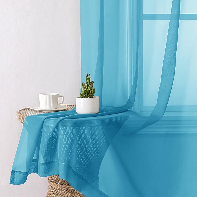 Lecloud Turquoise Sheer Curtains 78 Inches Long 2 Panels, Elegant Gauzy Airy - Image 4