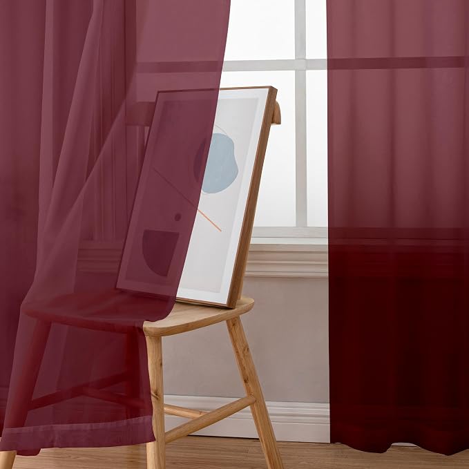 Simplebrand Burgundy Red Sheer Curtains 84 Inches Long, Light Filtering Rod - Image 4