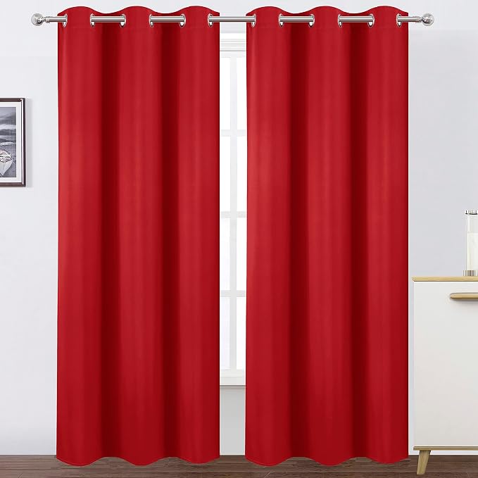 LEMOMO Blackout Curtains 38 x 84 inch/Bright Red Curtains Set of 2 by Lemomo