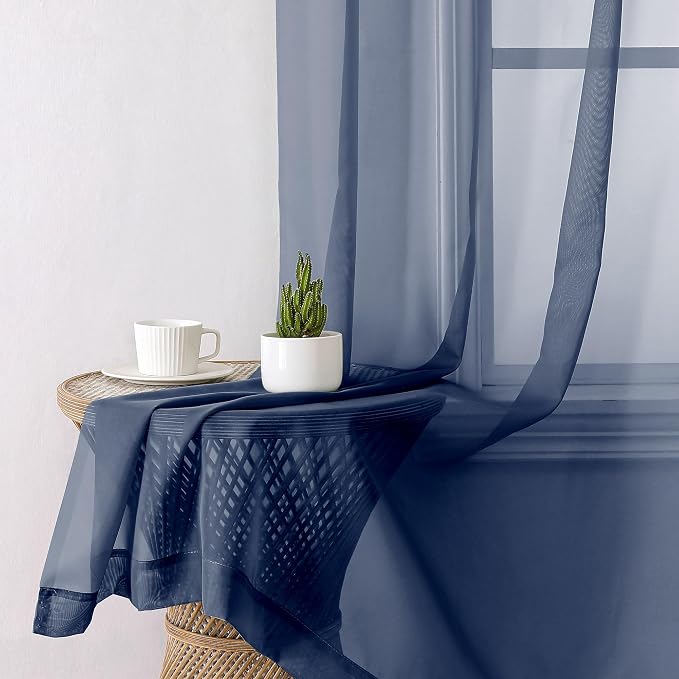 Lecloud Navy Blue Sheer Curtains 78 Inches Long 2 Panels, Light Filtering Voile - Image 7