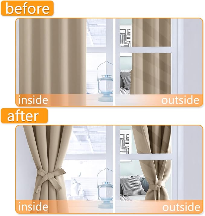 Blackout Curtains for Bedroom, 38 x 84 Inches Long, Taupe 2 Panels | Thermal - Image 4