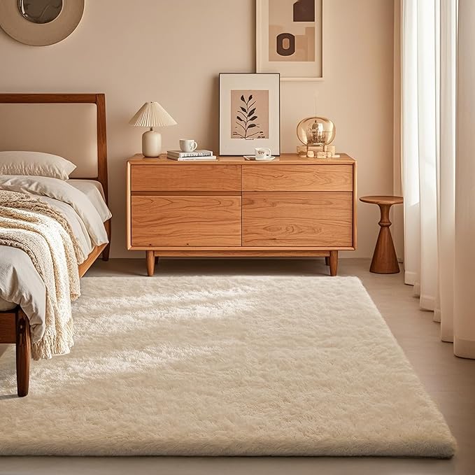 Ophanie Area Rugs for Bedroom, Christmas Upgrade Non-Slip Ivory Fluffy Soft by Ophanie