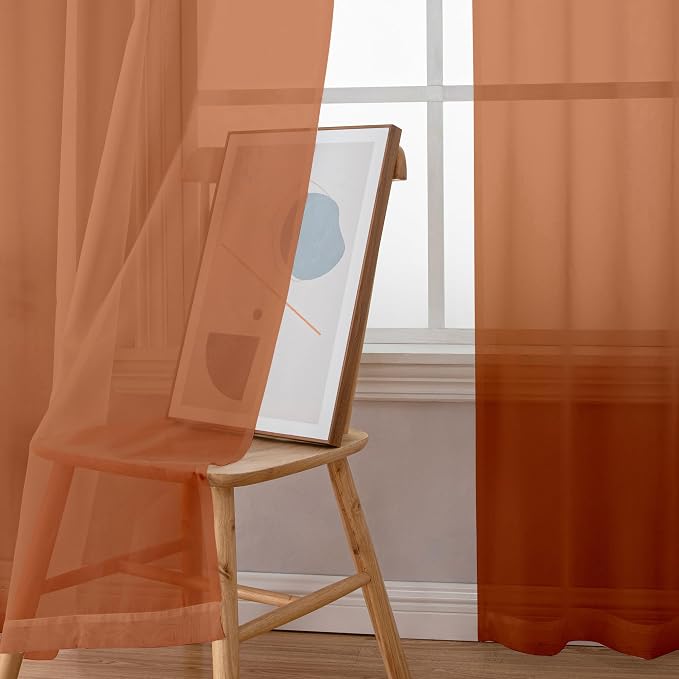 Simplebrand Orange Sheer Curtains 63 Inch Length 2 Panels, Rod Pocket Solid - Image 4