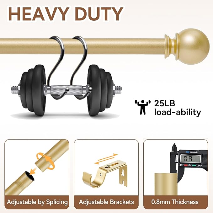 Gold Curtain Rod for Windows 30 to 60 Inch, 2 Pack 5/8 Inch Diameter Adjustable - Image 3